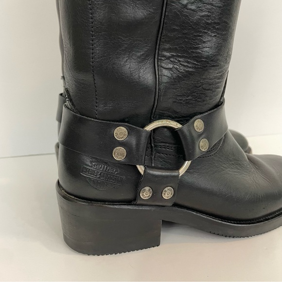 Harley Davidson Riding Boots Women’s 6.5 Black Genuine Leather Moto Biker Strap - Picture 3 of 16